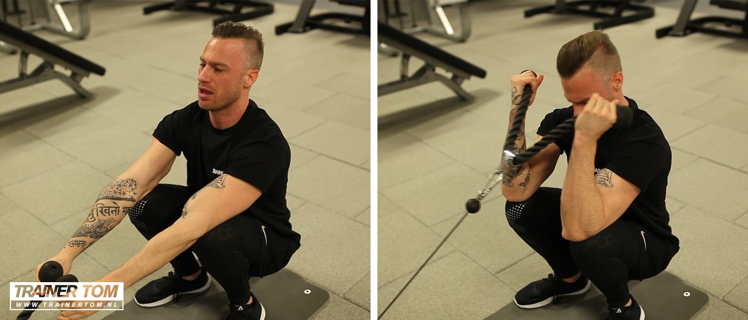 Squatting biceps cable curl
